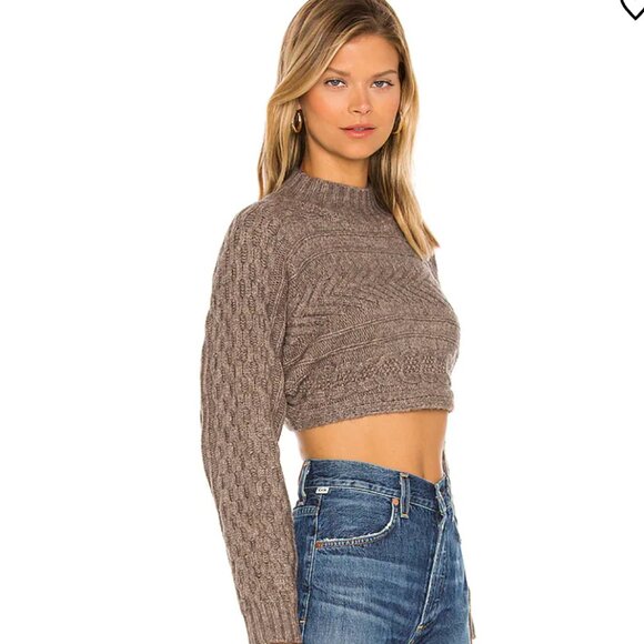 SUPERDOWN Mila Ultra Crop Knit Sweater Taupe Toast Size S $78 - Picture 2 of 8